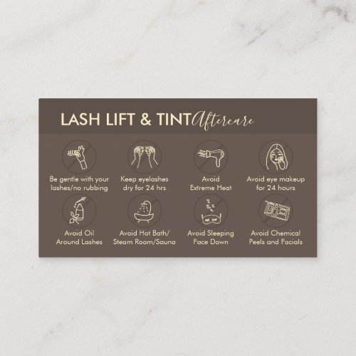 Brown Gold Lash Lift Tint Aftercare Instructions Business Card