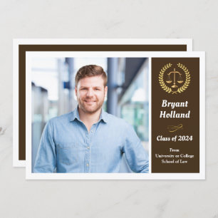Brown & Gold Law School Photo Graduation Party Invitation