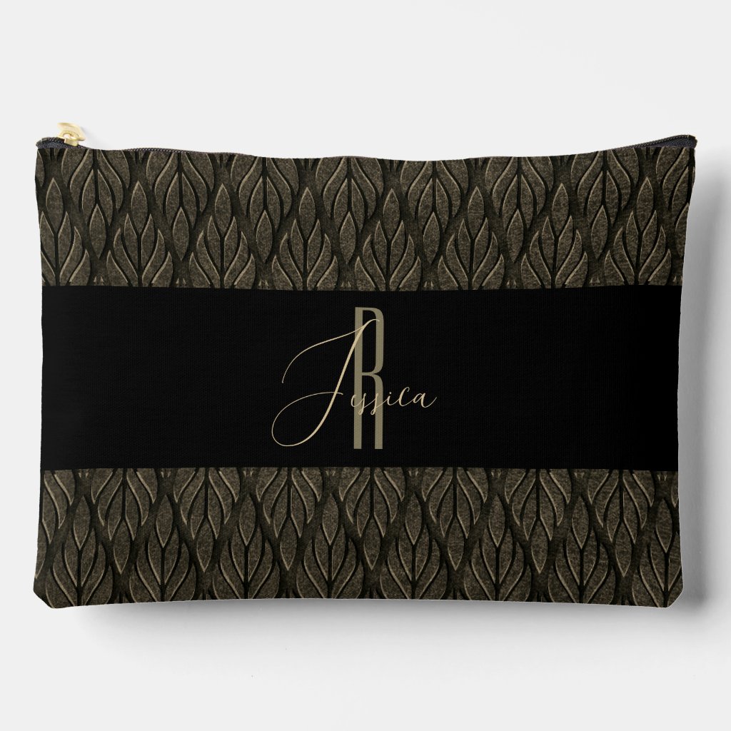 Brown gold Leave leather pattern & monogram