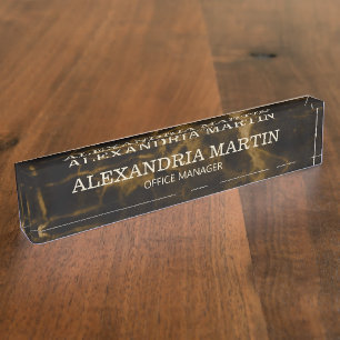 Brown Gold Marble Name Job Title Desk Name Plate