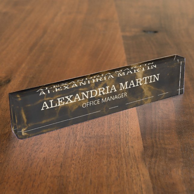 Brown Gold Marble Name Job Title Desk Name Plate (Side)