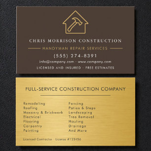 Brown Gold Metal Handyman Construction Business Card
