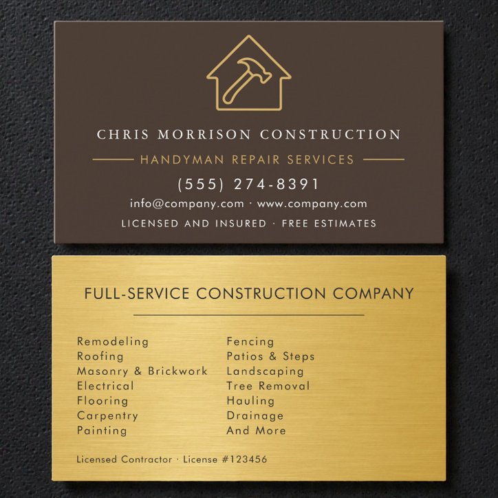 Brown Gold Metal Handyman Construction Business Card
