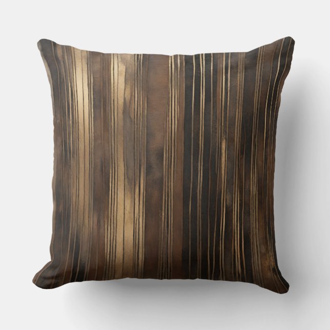 Brown Gold Modern Stripe Throw Pillow (Front)