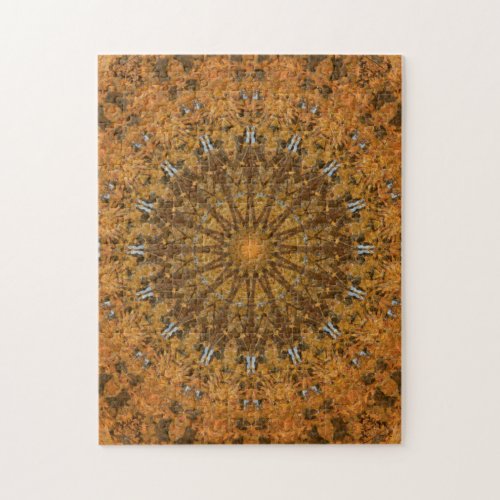 Brown Gold  Orange Autumn Mandala Kaleidoscope Jigsaw Puzzle