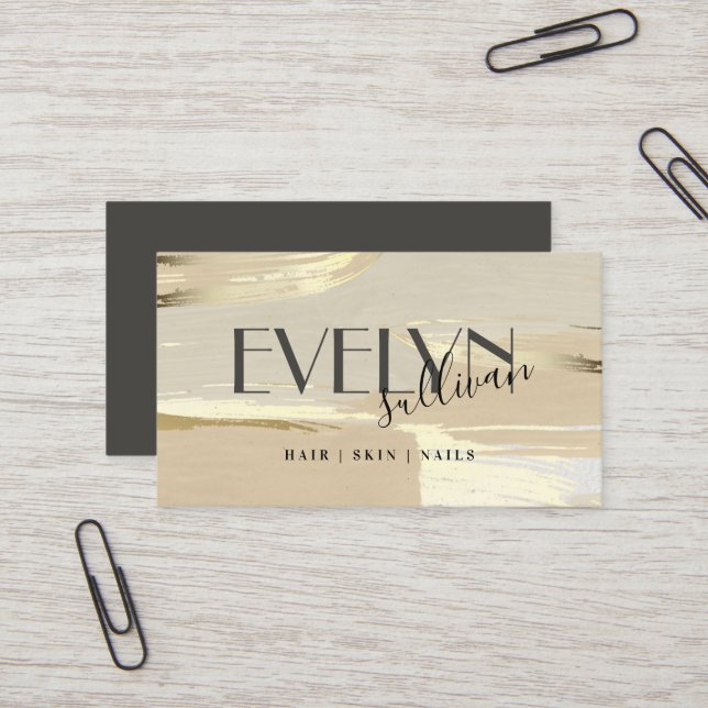 Brown gold paint strokes business card (Front/Back In Situ)