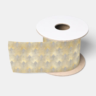 Brown gold pattern,fan feather pattern,Art Deco Satin Ribbon