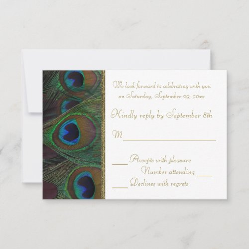 Brown, Gold Peacock Feathers RSVP Card Custom Invite