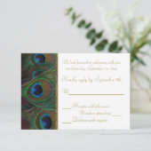 Brown, Gold Peacock Feathers RSVP Card (Standing Front)