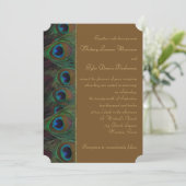 Brown, Gold Peacock Feathers Wedding Invitation (Standing Front)