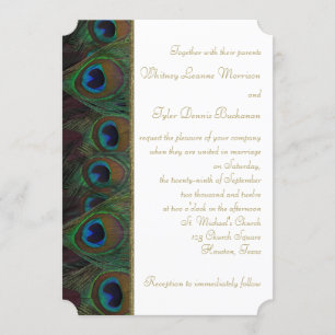 Brown, Gold Peacock Feathers Wedding Invitation