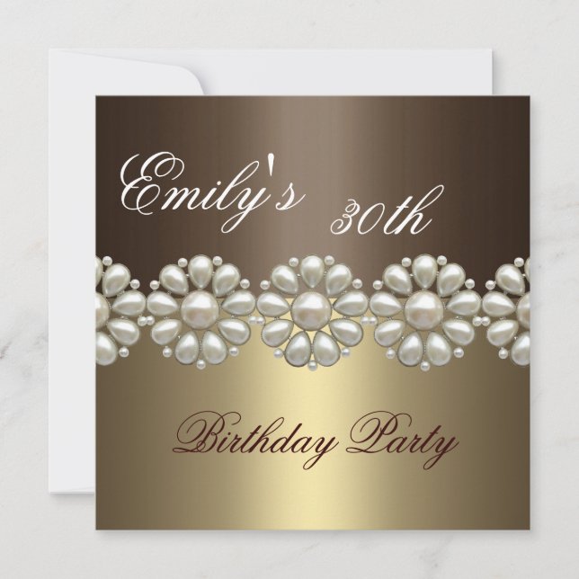 Brown & Gold Pearl Birthday Invitation (Front)