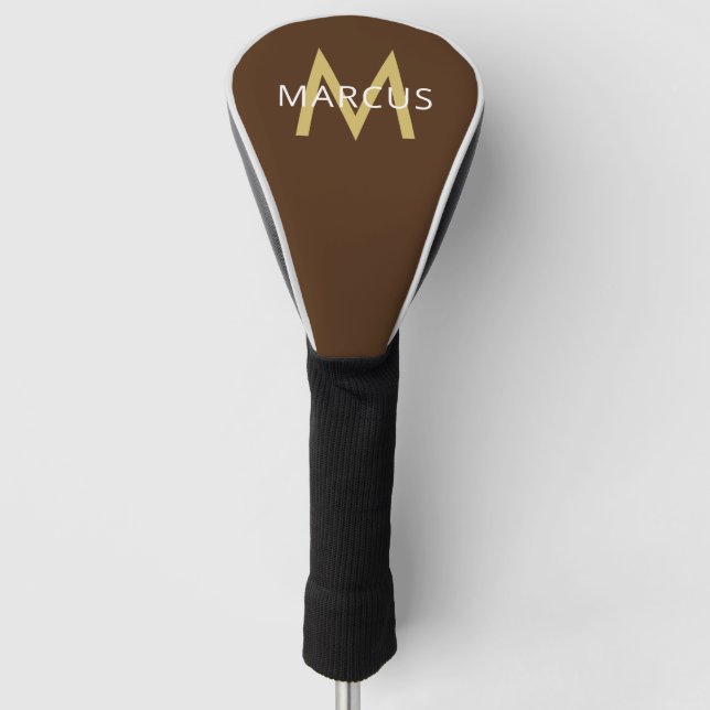 Brown Gold Personalized Name on Modern Driver Golf Head Cover (Front)