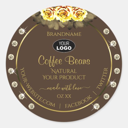Brown Gold Product Labels Yellow Roses Jewels Logo
