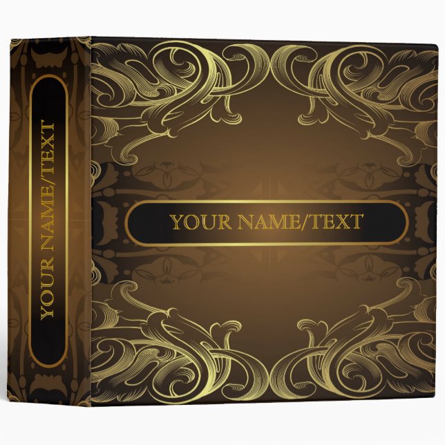 Brown& Gold Retro Swirls Pattern Binder (Front/Spine)