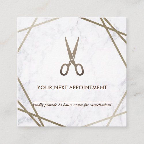 Brown Gold Scissors Marble HairStylist Appointment Square Business Card