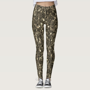 Brown gold sepia sparkles faux glitter leggings