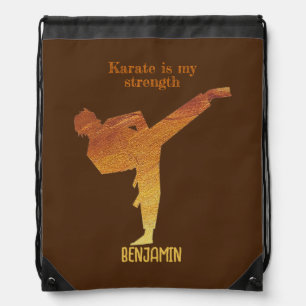 Brown Gold Silhouette Modern Martial Arts Karate Drawstring Bag