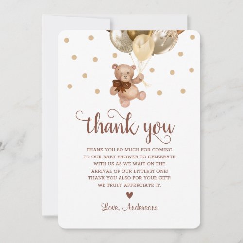 Brown Gold Teddy Bear Beary Much Baby Shower  Thank You Card