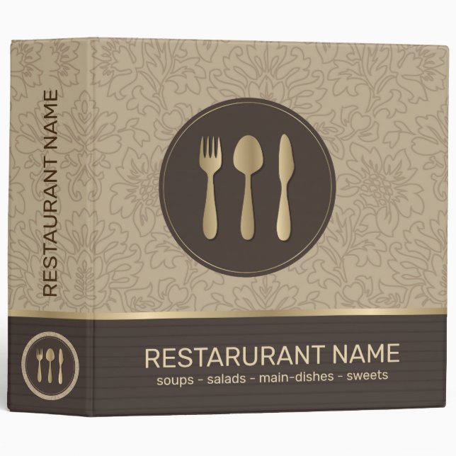 Brown & Gold Tones Restaurant Recipes 3 Ring Binder (Front/Spine)