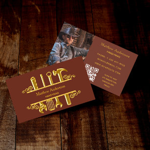 Brown gold tools home repairs photo QR code Business Card