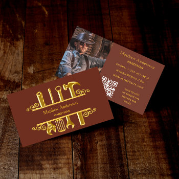 Brown Gold Tools Home Repairs Photo Qr Code Business Card by ThunesBiz at Zazzle