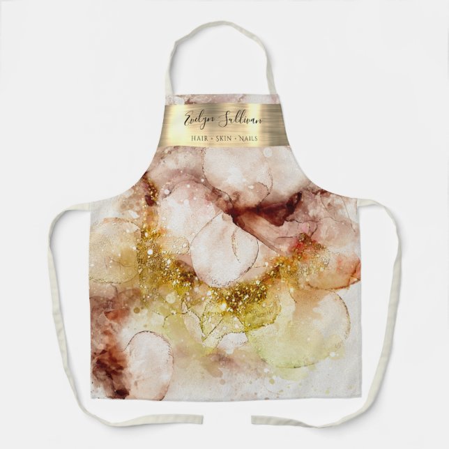 Brown gold watercolor beauty professional apron (Front)