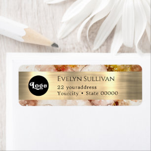 Brown gold watercolor logo return address label