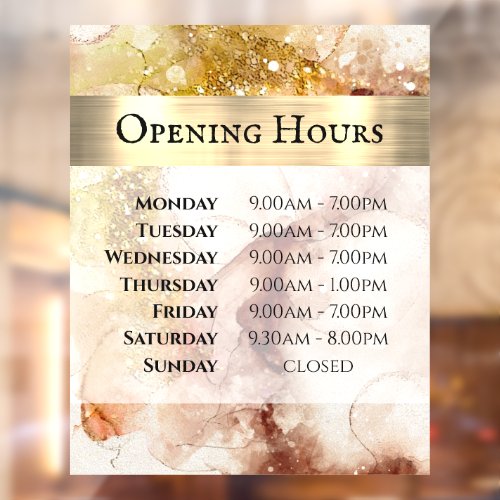 Brown Gold Watercolor Opening Hours Window Cling