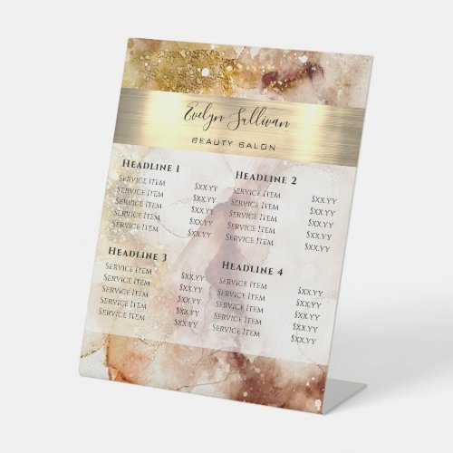 Brown Gold Watercolor Price List Pedestal Sign