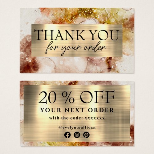 Brown Gold watercolor thank you discount card