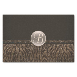 Brown Gold Zebra Sparkle Glam Monogram Initial Tissue Paper