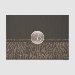 Brown Gold Zebra Sparkle Glam Monogram Initial Tissue Paper