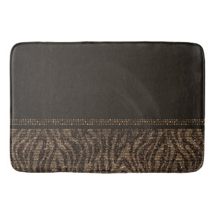 Brown Gold Zebra Wild Animal Print Exotic Glam Bath Mat
