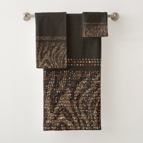 Brown  Gold Zebra Wild Animal Print Exotic Glam Bath Towel Set