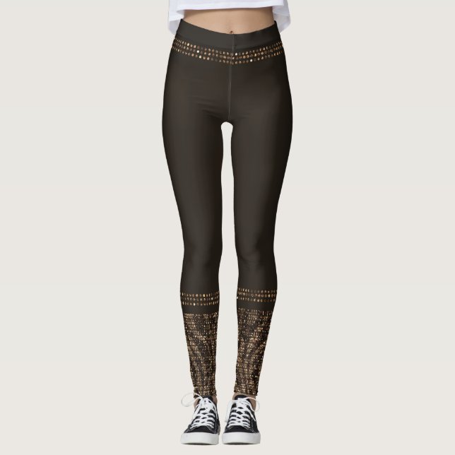 Brown Gold Zebra Wild Animal Print Exotic Glam Leggings (Front)