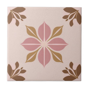 Brown, golden and pink floral ceramic tile