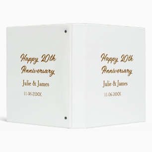 Brown golden happy 20th anniversary name datsimple 3 ring binder