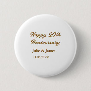 Brown golden happy 20th anniversary name datsimple button