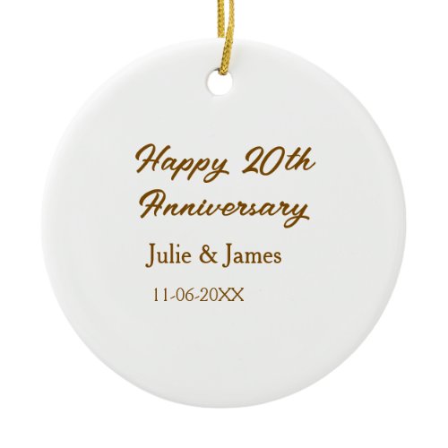Brown golden happy 20th anniversary name datsimple ceramic ornament
