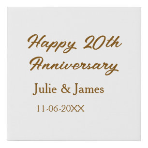 Brown golden happy 20th anniversary name datsimple faux canvas print