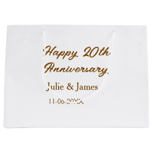 Brown golden happy 20th anniversary name datsimple large gift bag