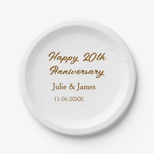 Brown golden happy 20th anniversary name datsimple paper plates
