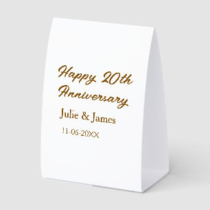 Brown golden happy 20th anniversary name datsimple paper table tent