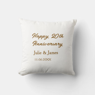 Brown golden happy 20th anniversary name datsimple throw pillow
