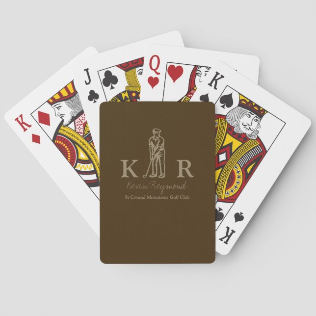 Brown Golf Player Classy Golfer Monogram  Poker Cards (Back)