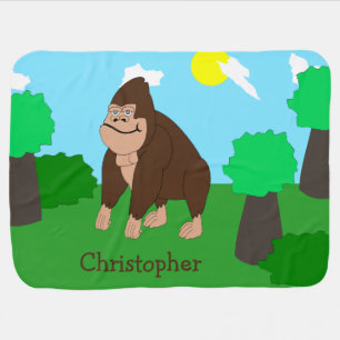 Brown Gorilla Design Just Add Name Baby Blanket