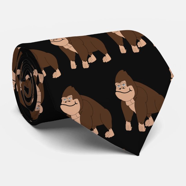 Brown Gorilla Design Neck Tie (Rolled)