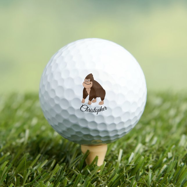 Brown Gorilla Design Personalised Golf Balls (Insitu Tee)