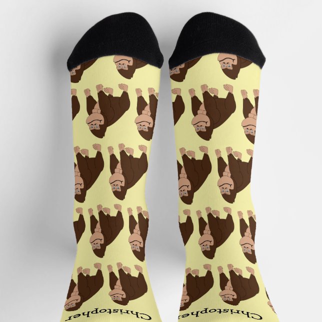 Brown Gorilla Design Personalised Socks (Top)